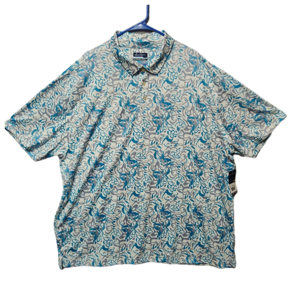 Ben Hogan Performance Mens 3XL Golf Polo Shirt AOP Hawaiian Floral Blue NEW